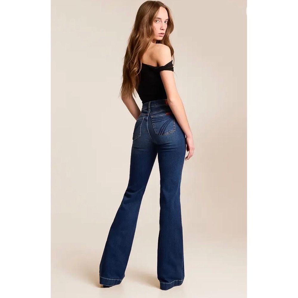 7 For All Mankind Dojo Jeans Women 30x34 Blue Trouser Authentic Flare Leg Y2K - Picture 2 of 16